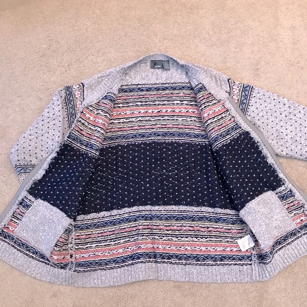 Vintage LizWear Cardigan Sweater Womens Small Zip Up Heavy Knit Fair Isle Grey - Picture 6 of 14